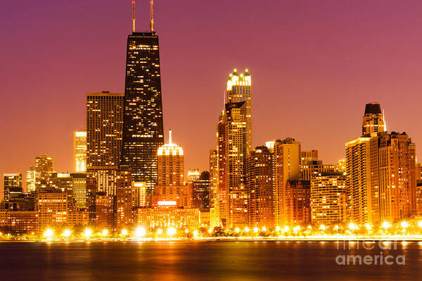 2012 Poster featuring the photograph Chicago Night Skyline with John Hancock Building by Paul Velgos