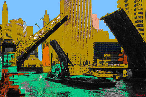 Chicago Poster featuring the painting Chicago Pop Art 66 - Downtown Draw Bridges by Peter Potter