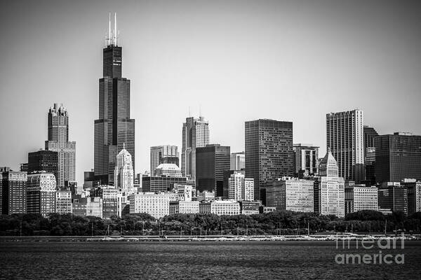 2010 Poster featuring the photograph Chicago Skyline with Sears Tower in Black and White by Paul Velgos
