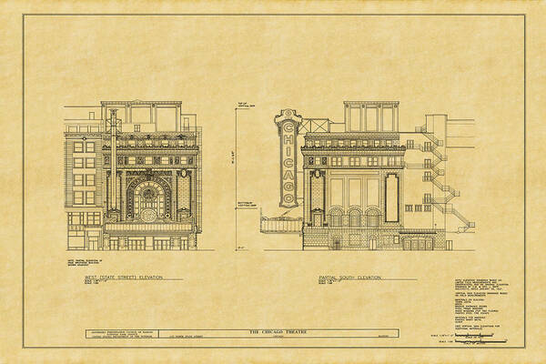 Chicago Theatre Poster featuring the photograph Chicago Theatre Blueprint 2 by Andrew Fare