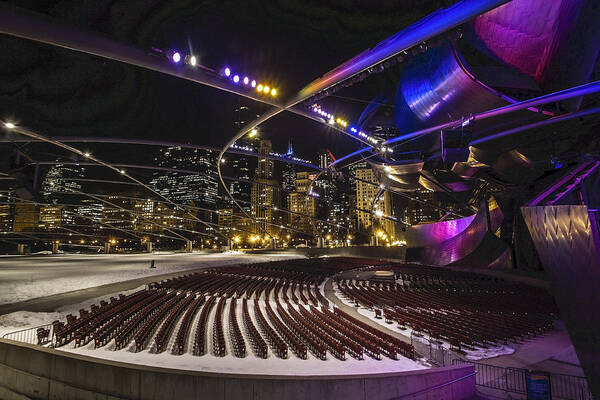 Chicago Poster featuring the photograph Chicago's Pritzker Pavillion with colored lights by Sven Brogren