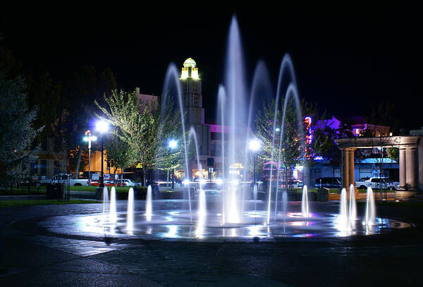City Center Poster featuring the photograph Chico City Plaza at Night by Abram House