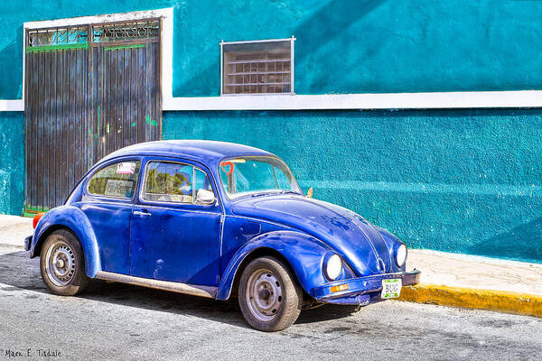 Classic Poster featuring the photograph Classic Blue Volkswagen On The Streets Of Mexico by Mark E Tisdale