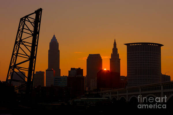 Clarence Holmes Poster featuring the photograph Cleveland Skyline at Sunrise I by Clarence Holmes