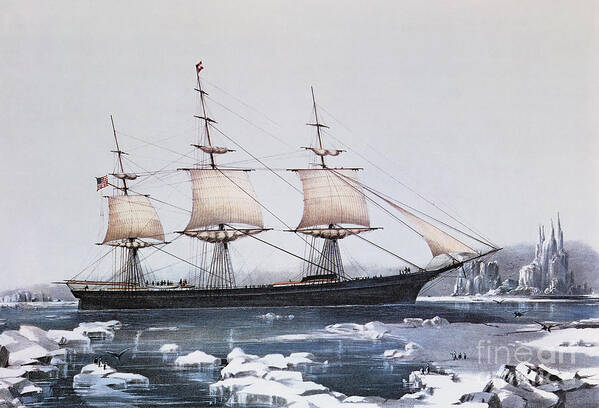 Ice Floes Poster featuring the painting Clipper Ship Red Jacket in the ice off Cape Horn on her passage from Australia to Liverpool by American School