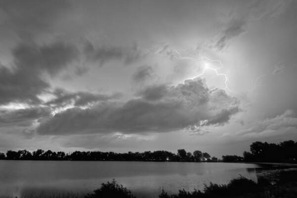 Lightning Poster featuring the photograph Cloud to Cloud Lake Lightning Strike In BW by James BO Insogna