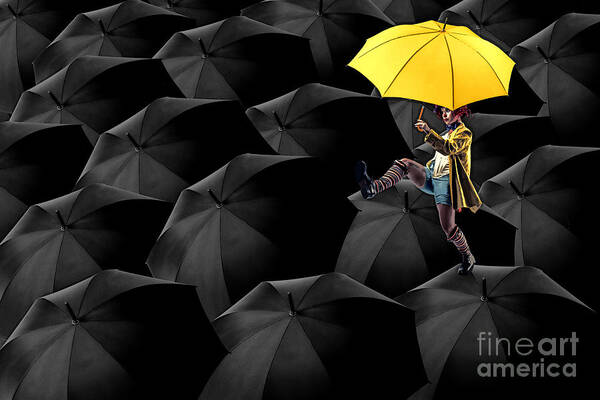 Umbrellas Poster featuring the digital art Clowning on Umbrellas 03-a13-1 by Variance Collections