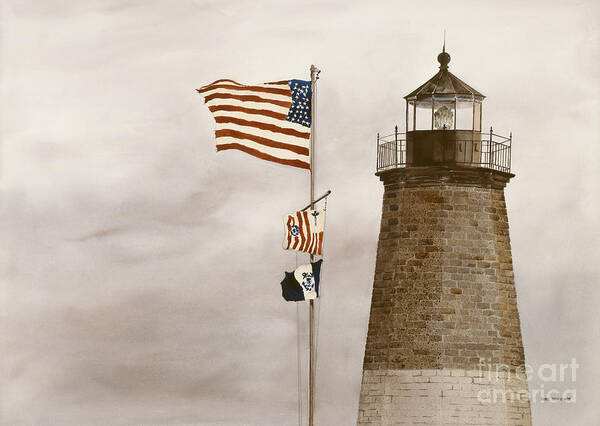 A Sturdy Lighthouse On The Shore Of Point Judith Poster featuring the painting Coast Guard by Monte Toon