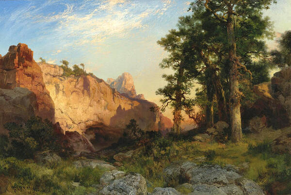 Thomas Moran Poster featuring the painting Coconino Pines and Cliff. Arizona by Thomas Moran