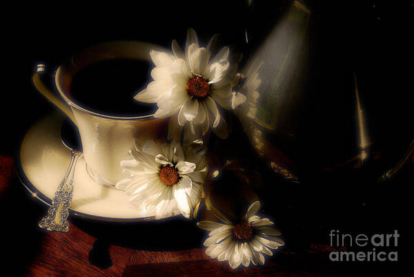 Coffee Poster featuring the photograph Coffee and Daisies by Lois Bryan