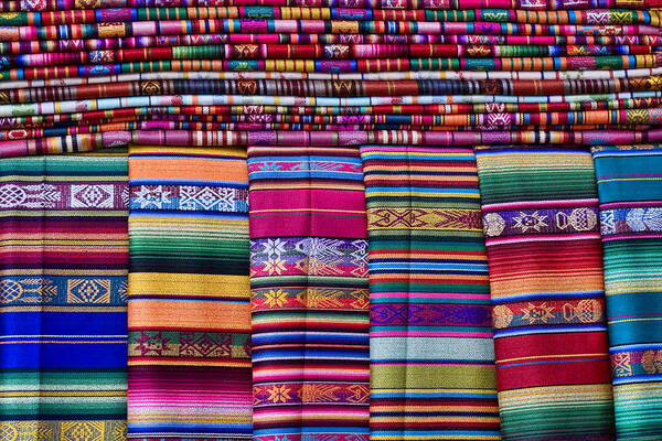 Colorful Poster featuring the photograph Colorful Blankets Santa Fe by Carol Leigh