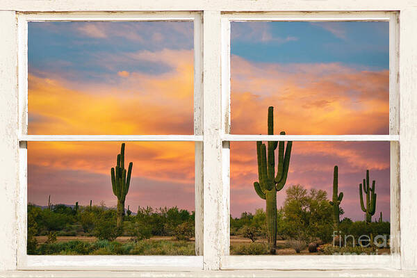 'window Frame Art' Poster featuring the photograph Colorful Southwest Desert Rustic Window Art View by James BO Insogna