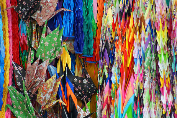 Origami Poster featuring the photograph Colourful Cranes by Cassandra Buckley