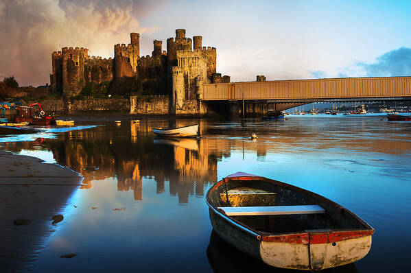 Conwy Poster featuring the photograph Conwy Castle Reflection by Mal Bray