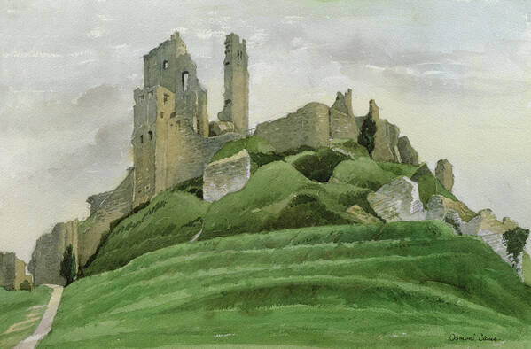 Ruin Poster featuring the drawing Corfe Castle by Osmund Caine