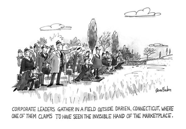Business Poster featuring the drawing Corporate Leaders Gather In A Field by Dana Fradon