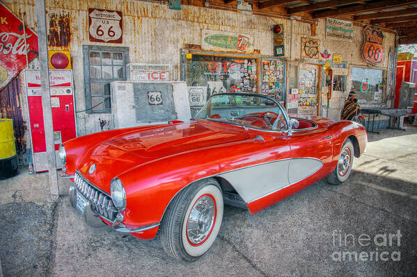 Arizona Poster featuring the photograph Corvette at Hackberry General Store by Marianne Jensen