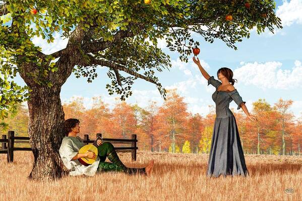 Couple At The Apple Tree Poster featuring the digital art Couple at the Apple Tree by Daniel Eskridge