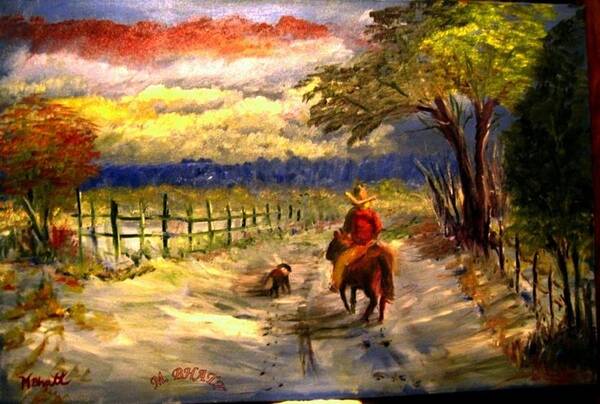 Cowboy Poster featuring the painting Cowboy by M bhatt