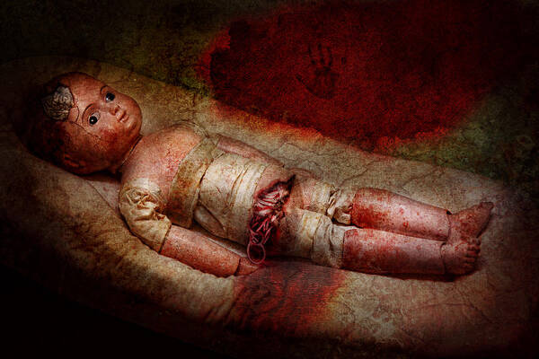 Haunted Doll Poster featuring the digital art Creepy - Weird - No one ever suspected by Mike Savad