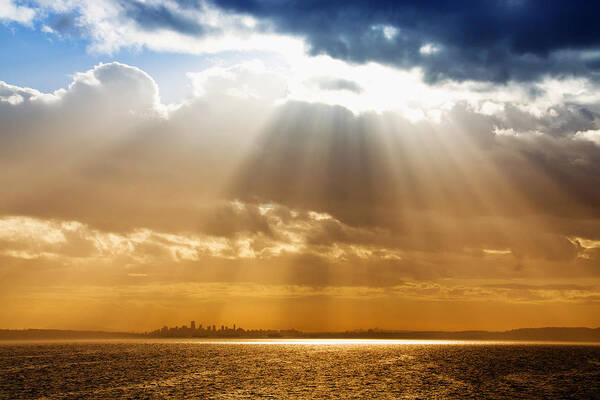 Canada Poster featuring the photograph Crepuscular Rays over City by Julius Reque