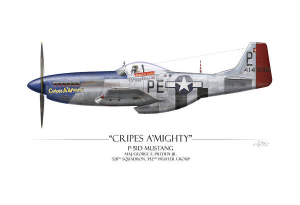 Aviation Poster featuring the painting Cripes A Mighty P-51 Mustang - White Background by Craig Tinder