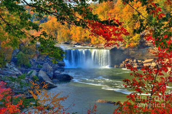 Kentucky Poster featuring the photograph Cumberland Falls In Autumn 2 by Mel Steinhauer