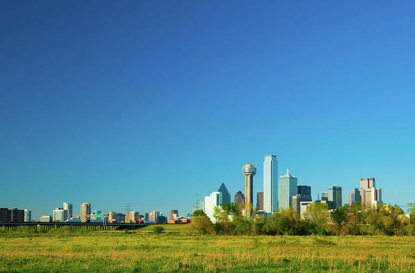 Grass Poster featuring the photograph Dallas Skyline Wide Angle by Davel5957