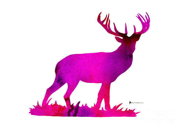 Deer Poster featuring the painting Deer figurine silhouette poster watercolor art print by Joanna Szmerdt