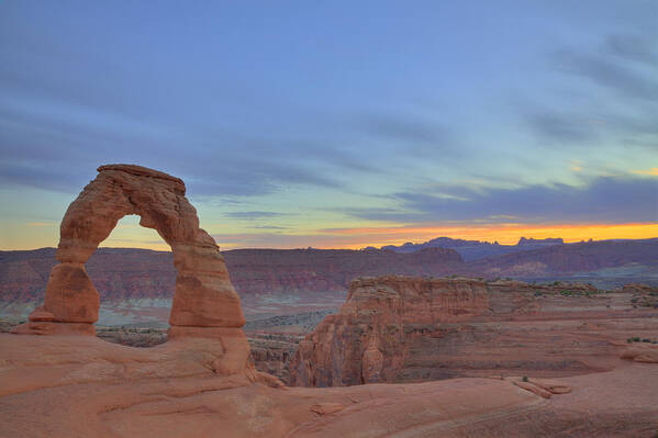 Rock Poster featuring the photograph Delicate Arch at Sunset by Alan Vance Ley