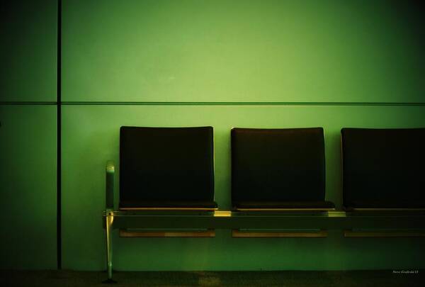 Chairs-green-abstract-square Poster featuring the photograph Departure by Steve Godleski