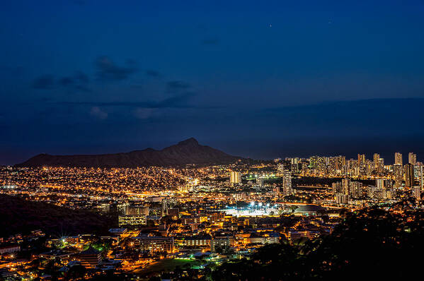 Hawaii Poster featuring the photograph Diamond Head and Honolulu at Night by Dan McManus
