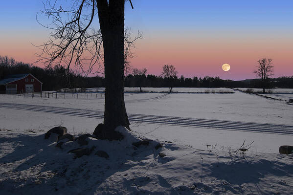 Moon Poster featuring the photograph Distant Winter Moonrise by Larry Landolfi