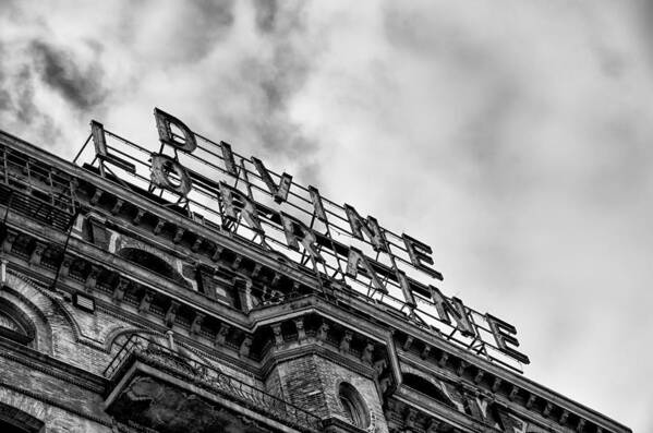 Divine Poster featuring the photograph Divine Lorraine Hotel Marquee in Black and White by Bill Cannon