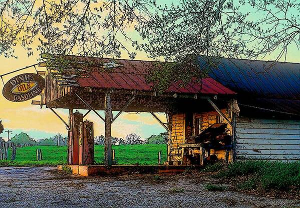 Vintage Poster featuring the photograph Dixie Oil and Gasoline by Rodney Lee Williams