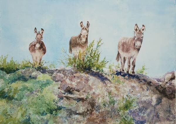 Donkeys Poster featuring the painting Donkeys by Marilyn Clement