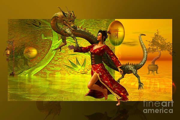 Chinese Dragon Poster featuring the digital art Dragon Oriental by Shadowlea Is