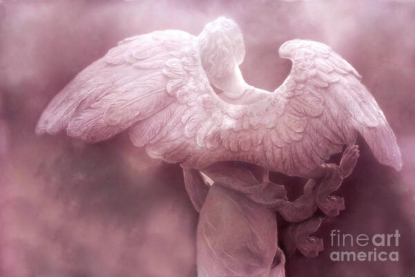 Angels Poster featuring the photograph Dreamy Angel Surreal Ethereal Pink Angel Art Wings by Kathy Fornal