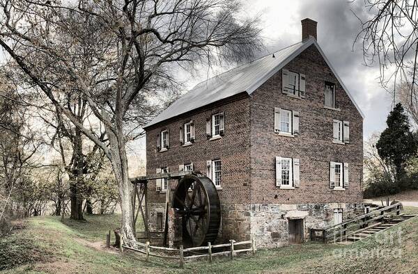 Kerr Mill Poster featuring the photograph Dreary Skies At Kerr Gristmill by Adam Jewell