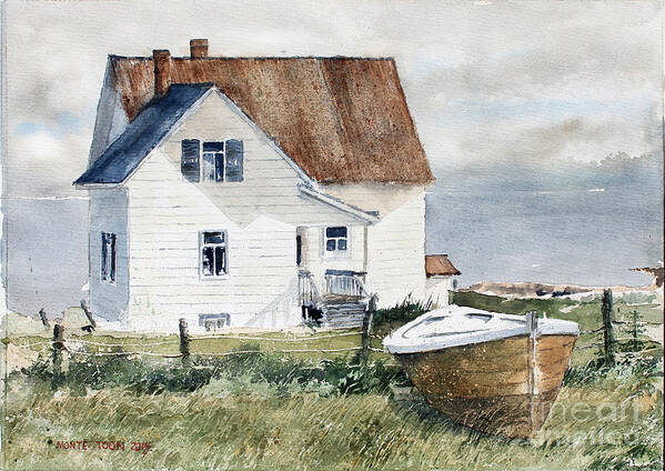 A Sunlit Country House With And A Small Stored Boat On The Banks Of The St. Lawrence River In Canada . Poster featuring the painting Morning Sunlight by Monte Toon