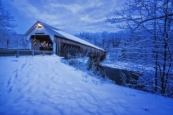 Longest Covered Bridge In Vermont In Use Poster featuring the photograph Dummerston Bridge in Winter by Tom Singleton