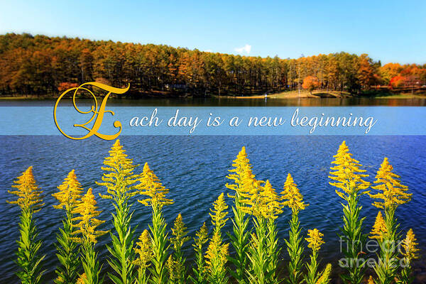 Each Day Is A New Beginning Poster featuring the photograph Each Day is a New Beginning Lake with Goldenrod by Beverly Claire Kaiya