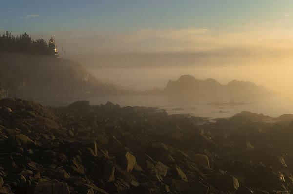 West Quoddy Head Lighthouse Poster featuring the photograph Early morning fog at Quoddy by Marty Saccone