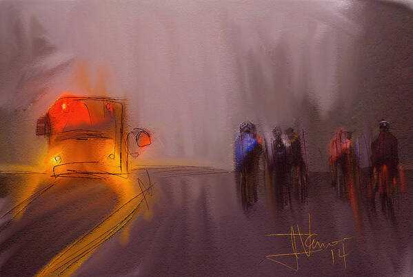 Bicyclists Poster featuring the digital art Early Morning Ride by Jim Vance