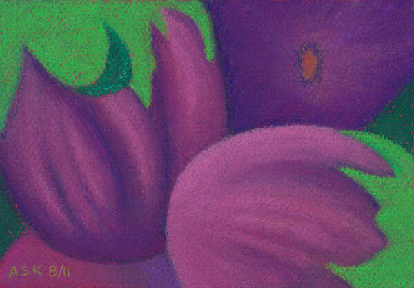 Eggplants Poster featuring the pastel Eggplants by Anne Katzeff