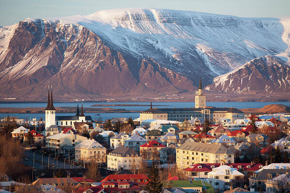 Snow Poster featuring the photograph Elevated View Over Reykjavik, Iceland by Travelpix Ltd