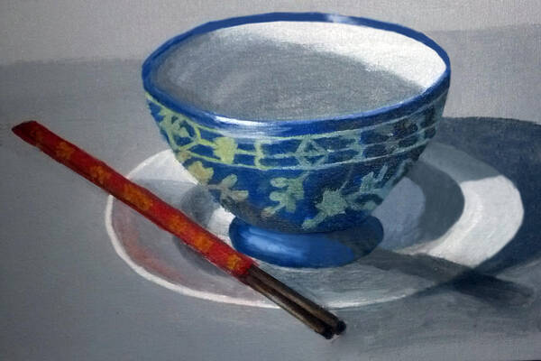 Blue Poster featuring the painting Empty Rice Bowl by Barbara J Blaisdell