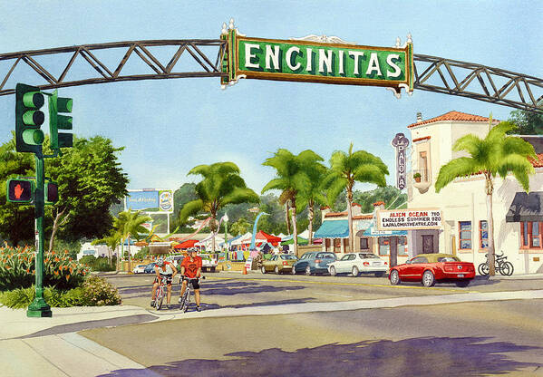 Encinitas Poster featuring the painting Encinitas California by Mary Helmreich