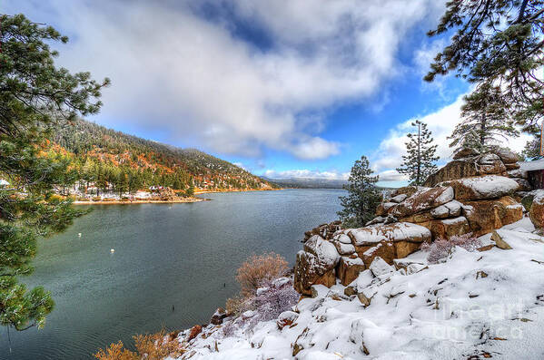 Fall Poster featuring the photograph Fall Snow Storm at Big Bear Lake by Eddie Yerkish