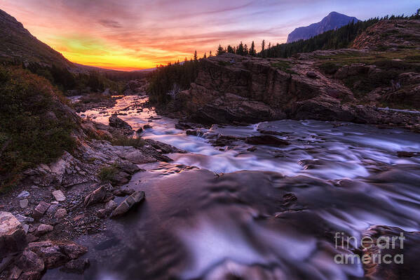 Swiftcurrent Falls Poster featuring the photograph Falls at first light by Mark Kiver